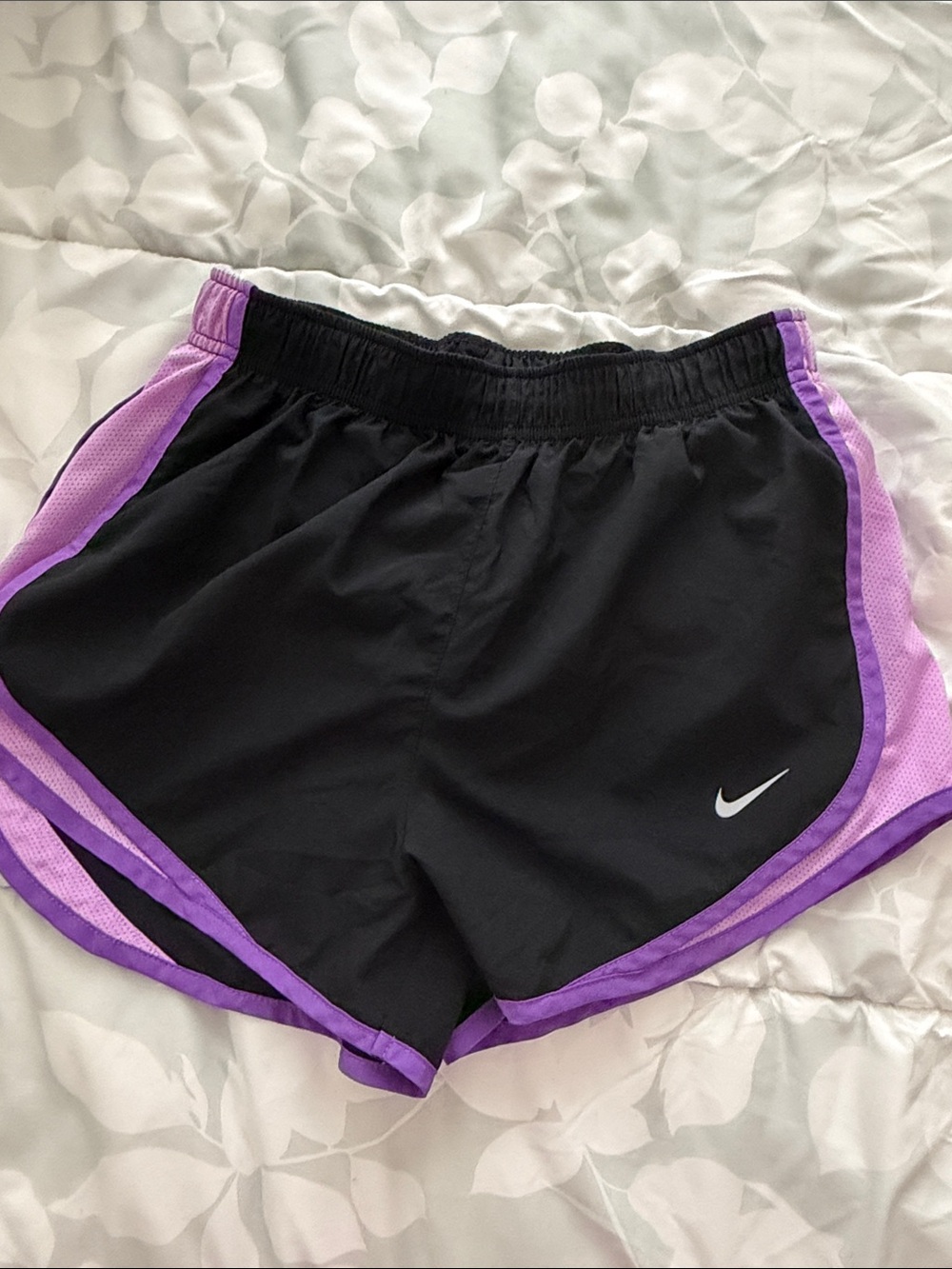 Nike Women’s Black Athletic Shorts with Purple Trim